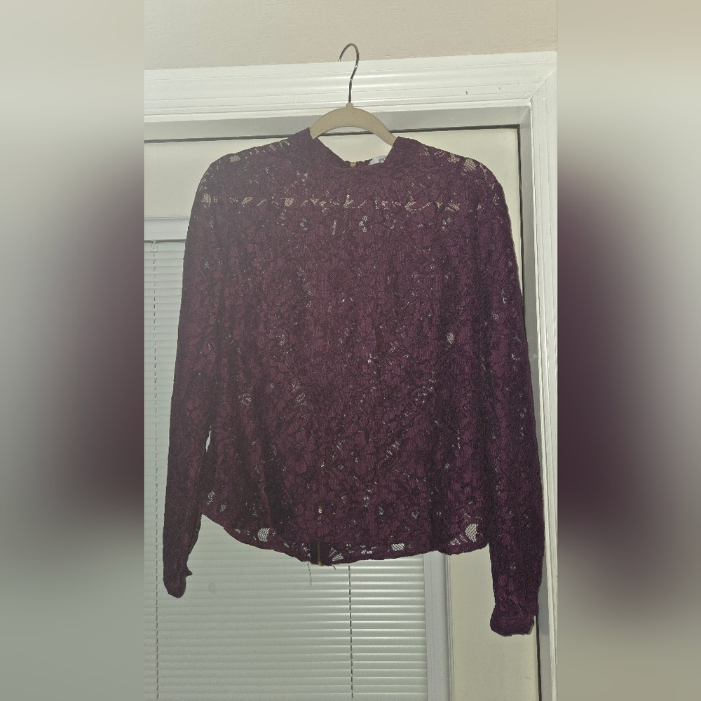 Y2K JustFab Lace Long Sleeve Blouse - Deep Purple